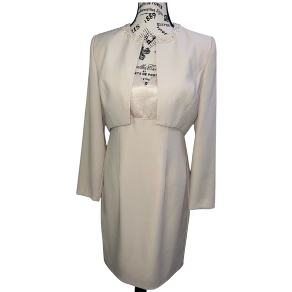 Nah Nah Collection div of NAHDREE Dresses & Skirts - Vintage Nahdree Collection Cream Sheath Dress & Pearl Bolero Jacket Set